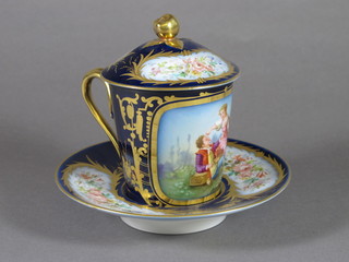 A Sevres style chocolate cup and saucer 4"