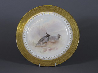 A Royal Doulton plate decorated game birds and signed S B  Wilson, the reverse marked California Gilman Collamore & Co  5th Avenue New York 9"