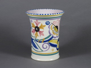 A Poole Pottery cylindrical shaped vase with floral decoration, base marked Poole England 6"