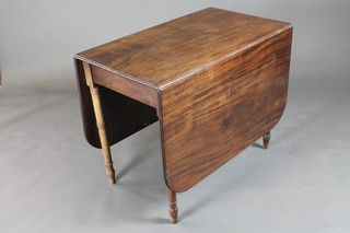 A 19th Century mahogany drop flap gateleg dining table, raised  on turned supports 36"w x 60"d x 28"h