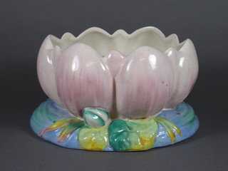 A Clarice Cliff leaf shaped bowl, the base impressed 973 9"