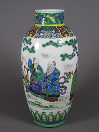 An Oriental famille vert style vase decorated figures 13"