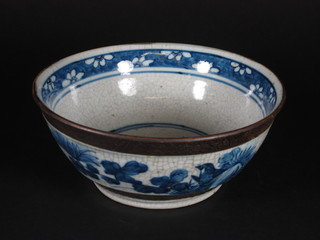 An Oriental blue and white crackle ware bowl the base with seal  mark 9"