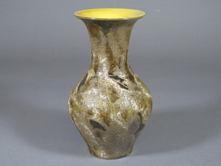 An Art Pottery brown glazed club shaped vase marked Paros  Flora 9"