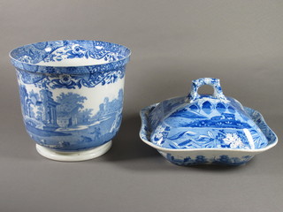 A Copeland Spode blue Italian jardiniere 6 1/2" and a do. tureen and cover 7"