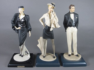 A Vittorio Tessaro figure of a standing lady 10" and 2 other figures