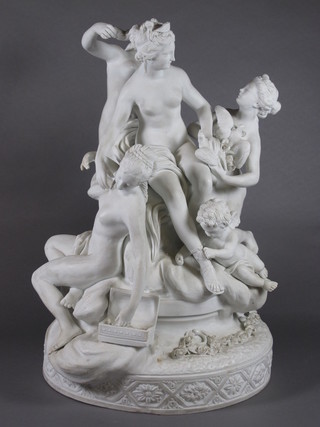 A 19th Century Parian figure group of semi-naked classical ladies  16", f,