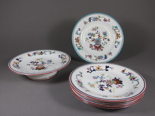 A Worcester 6 piece Imari pattern dessert service comprising comport 9", 4 plates 9" and a similar patterned Worcester plate  9"