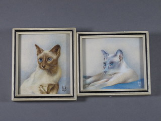 A pair of miniatures, studies of "Seated Siamese Cats" 3" x 3 1/2"