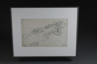 After Degas, a monochrome print "Reclining Naked Lady" 9" x  14"
