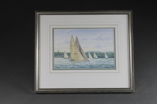 Colin M Baxter, watercolour drawing "Yacht Racing off Ryde" 8" x 12"
