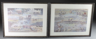 David Trundley, a pair of limited edition coloured prints "Scenes of New Market" and "Studies of Jockey Winners" 17" x 24"