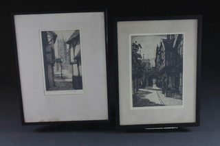 2 etchings "St Mary's Warwick" 10" x 6"