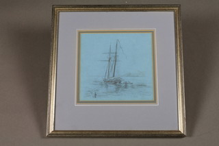 F V Ovlich, pencil drawing "Going Ashore" signed and dated 46  7" x 7"