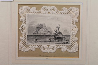 Victorian pencil drawing "St Michaels Mount" 2 1/2" x 3"