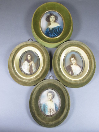 An oval portrait miniature of a seated lady 5" together with 4 others 3 1/2"
