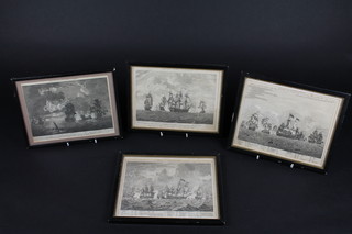 4 monochrome engravings engraved for Claredon's History of  England Naval Engagements 10" x 9"