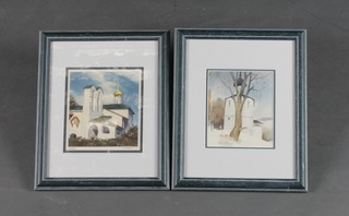 2 Russian watercolours "Studies of Churches" 5" x 4" and 2  others "Snowy Landscapes"