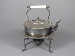 A Dresser style circular silver plated tea kettle and stand