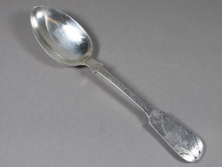 A Victorian engraved silver fiddle pattern table spoon,  Newcastle 1854, 2 ozs