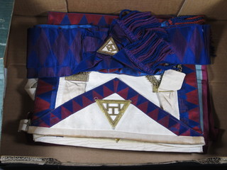 Various Masonic regalia including 2 Mark Master Masons  aprons, 2 Royal Arch companions aprons and sashes