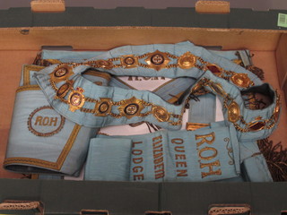 A quantity of Royal Antediluvian Order of Buffalo's regalia comprising apron marked Queen Elizabeth no. 8976, a pair of  gauntlets, sash and chain