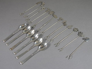 6 Sterling silver coffee spoons and 11 white metal cocktail sticks