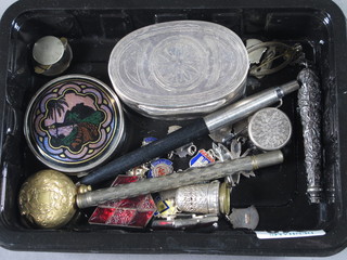 An oval engraved white metal box and a small collection of  costume jewellery etc