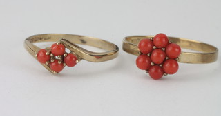 A 9ct gold dress ring set coral and 1 other