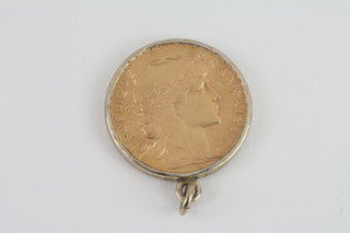 A 1906 20 franc piece hung as a pendant