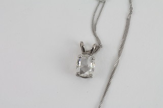 A lady's diamond pendant set on an 18ct gold shank hung on a  fine chain, approx 1.02ct
