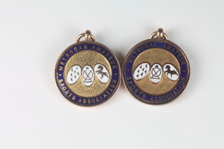 2 9ct gold and enamel Metrogas Amateur Sports Association  medals