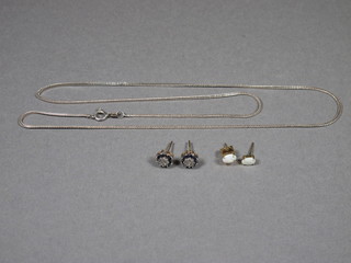 A fine silver chain and 2 pairs of ear studs