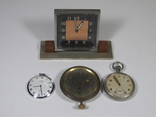 A post WWII military issue pocket watch having a 15 jewel  Swiss lever movement, together with an Art Deco desk timepiece  and 2 other pocket watches