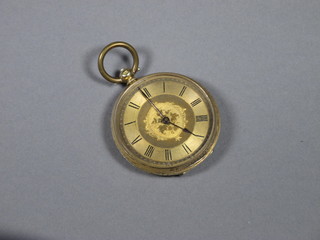 An early 20th Century 18ct yellow gold pocketwatch, having Roman dial with lever movement, signed A Mathey, the case  with foliate engine turned and bright cut decoration and centred a  bouquet of flowers with roses