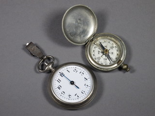An early 20th Century silver plated pedometer together with a  pocket compass