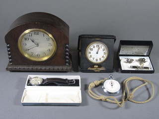 A 20th Century keyless stop watch, desk timepiece etc,