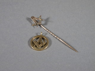 A 9ct gold Masonic charm and a do. stick pin