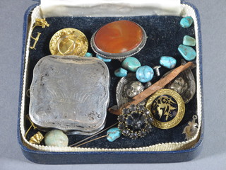 A 19th Century Dutch silver pill box and sundry costume jewels