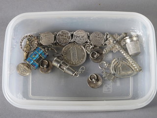 A silver watch chain medallion, 1 other and various items of costume jewellery