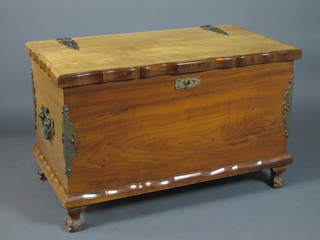 An 18th Century style bleached mahogany blanket box, base  metal mounted with hinged top enclosing a linen shelf, raised on  claw and ball feet 25.5"h x 41"w x 22"d