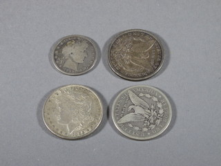 A 1885 American silver dollar, do. 1891, do. 1900 and an 1898 American half dollar