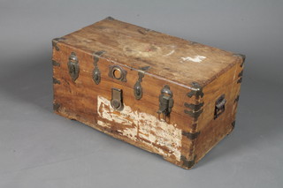 An early 20th Century Anglo Indian camphor wood travelling  trunk, brass bound 15"h x 30"w x 17"d