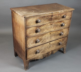 A George III mahogany chest of 4 graduated long drawers on  splayed legs 38.5"h x 40"w x 21"d