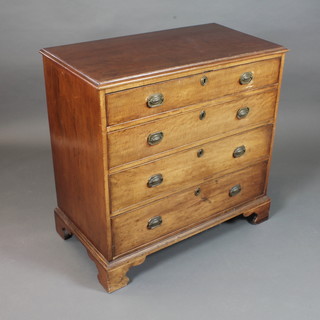 A George III mahogany chest fitted 4 graduated long drawers,  raised on shaped bracket feet 36.5"h x 37"w x 20"d