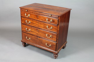 A late George III mahogany bachelor's chest fitted a brushing slide above 4 graduated long drawers on later turned feet 32"h x  31.5"w x 19"d