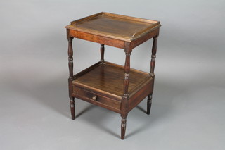 A late George III mahogany 2 tier what-not fitted a single  drawer, cut down, 28"h x 19"w x 17"d