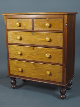 A Victorian mahogany chest of 2 short and 3 graduated long  drawers on later turned feet 48"h x 39"w x 19"d