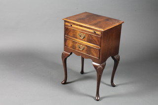 A George II style mahogany night table, fitted a brushing slide above 2 short drawers on carved cabriole legs, pad feet 26.5"h x  17"w x 14"d