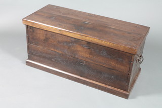 An early 19th Century oak and pine blanket box with hinged top  on plinth base 18"h x 38"w x 16"d